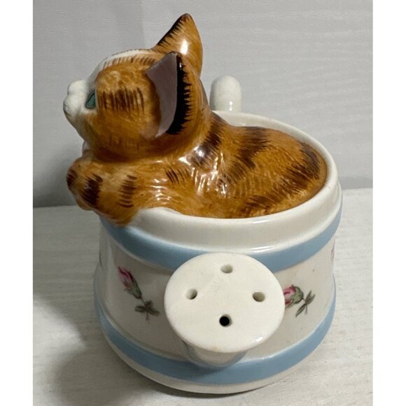 Vintage Cat Themed Music Box Kitten in a Tea Pot Ceramic Floral Pattern Japan - Picture 3 of 8